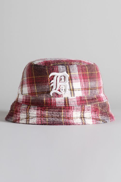 R13 Layered Bucket Hat - Ecru/Maroon Plaid / O/S