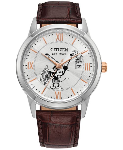 Eco-Drive Men's Steamboat Willie 1928 Brown Leather Strap Watch 40mm