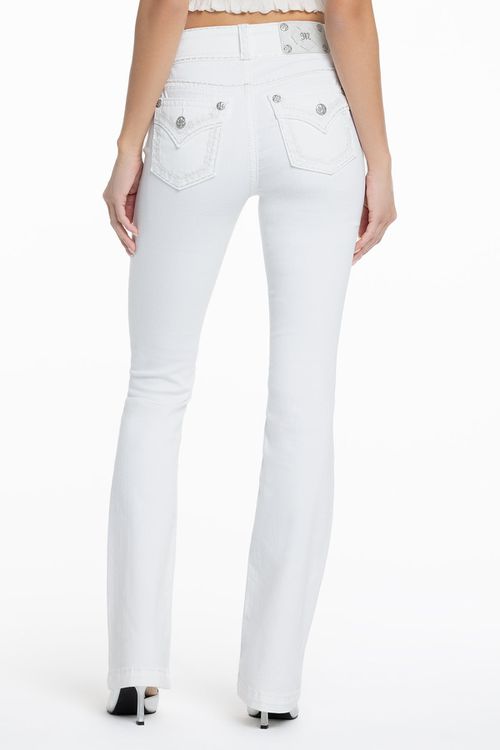 "Adeline White Stitched Bootcut Jeans