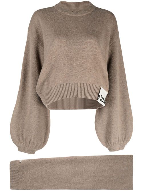 Crew-neck cropped jumper - Brown
