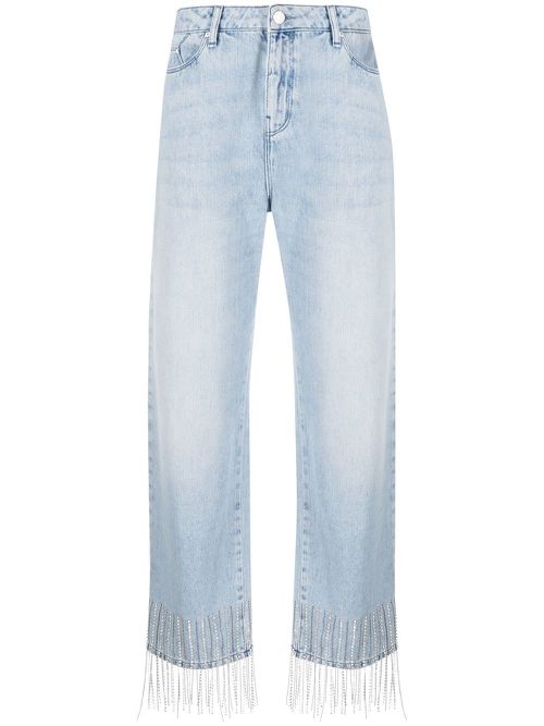 Fringe-detail cropped jeans - Blue