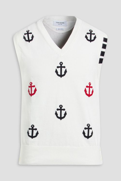 Intarsia cotton vest - White - 2