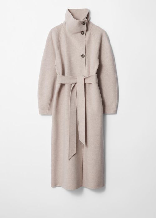 Funnel-Collar Wool Coat - Rust