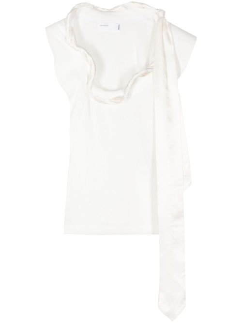 Scarf-detail ruffle-trim blouse - White