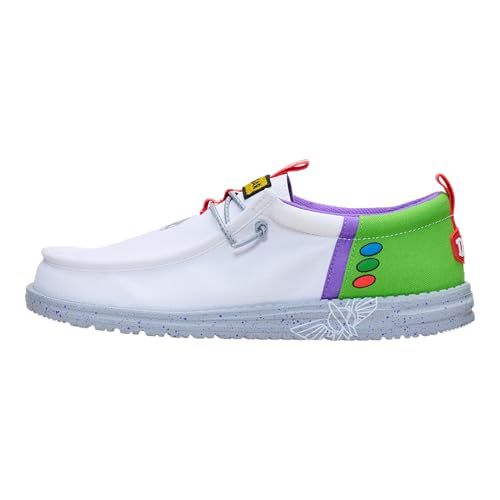 HEYDUDE Men's Toy Story Wally Funk Sheriff Woody Slip On Shoe, White/Faded Denim