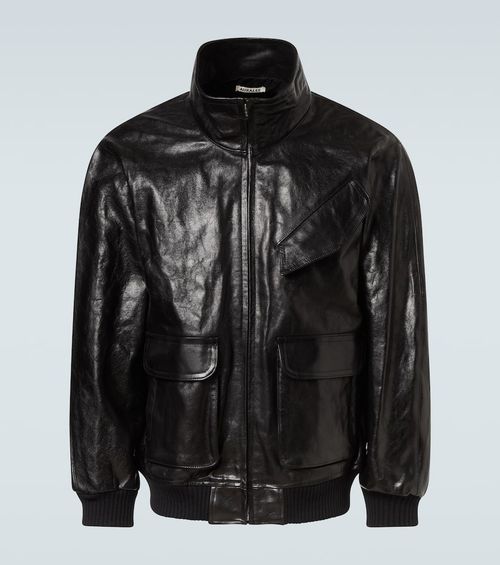 Leather bomber jacket