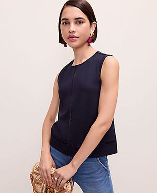Ann Taylor Ponte Lace Trim Shell Top