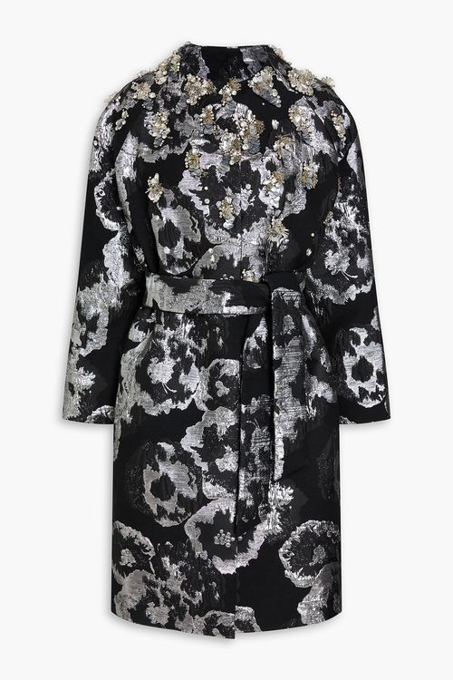 Embellished cotton-blend jacquard coat - Black - XL