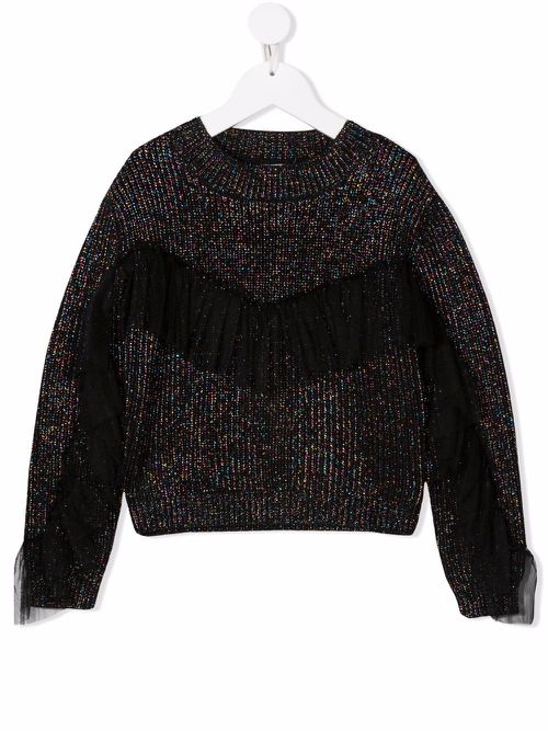Metallic tulle-trimmed jumper - Black