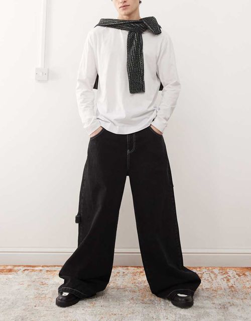 COLLUSION X002 baggy jeans with skater print in washed black-Multi