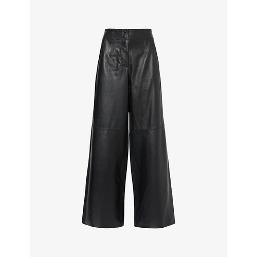 Womens Black Mid-rise Wide-leg Leather Trousers