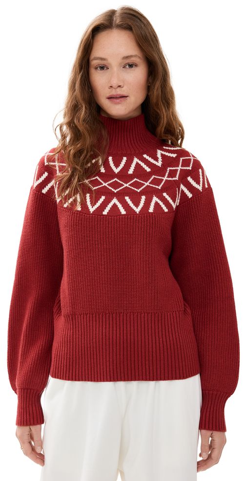 Marcie Fair Isle Yoke Knit Sweater Red Dahlia