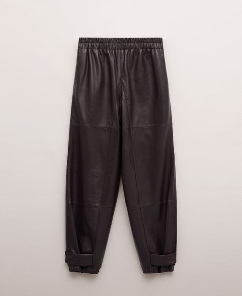 Women's Leather Buttoned Hem Pants - Burgundy