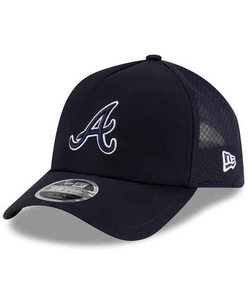 Men's Navy Atlanta Braves 2026 Batting Practice Apex 9FORTY Adjustable Trucker Hat - Navy