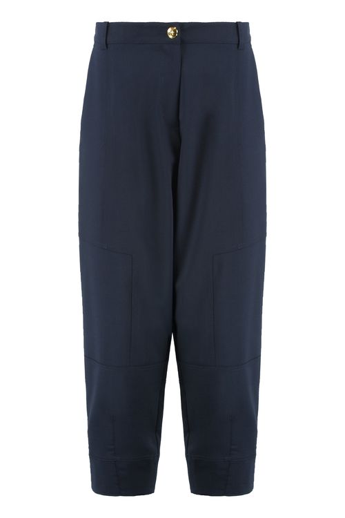Wool-Blend Loose-Fit Trousers with Button-and-Zip Closure