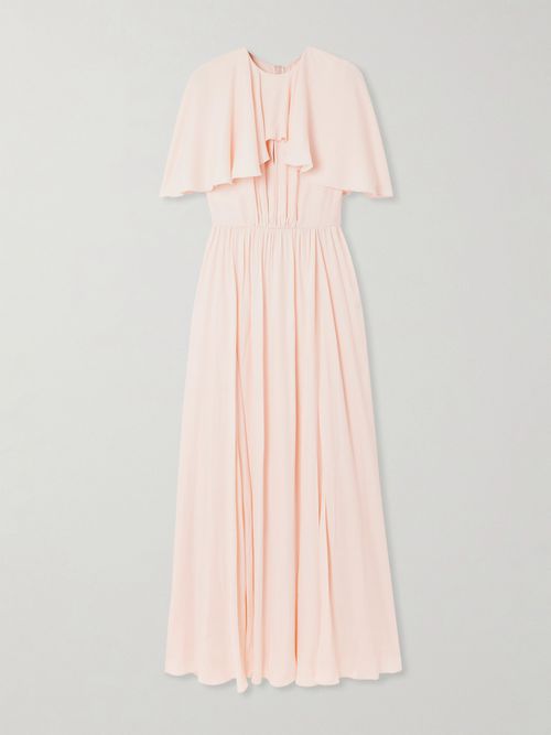 Cape-effect Pleated Crepe Midi Dress - Pink