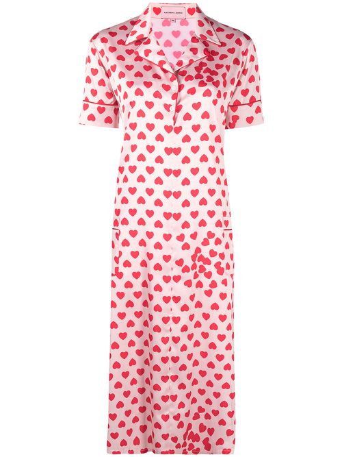 Heart-print satin shirt dress - Neutrals
