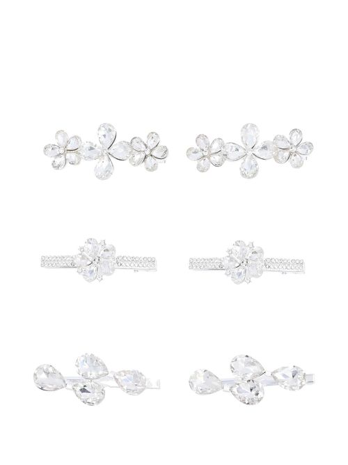 Crystal hair clips (pack of six) - Silver