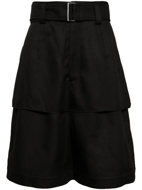 Layered-design wide-leg shorts - Black
