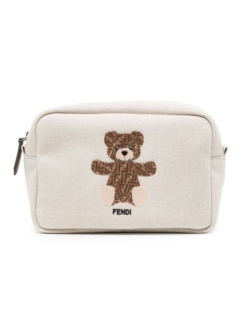 FF Teddy Bear zipped wash bag - Neutrals