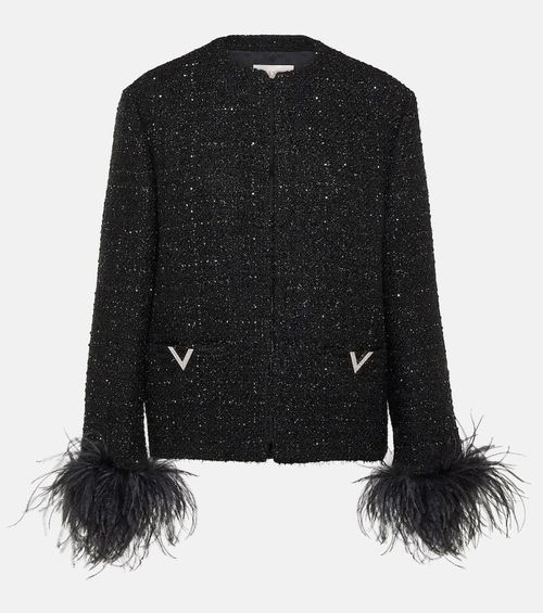 Feather-trimmed tweed jacket