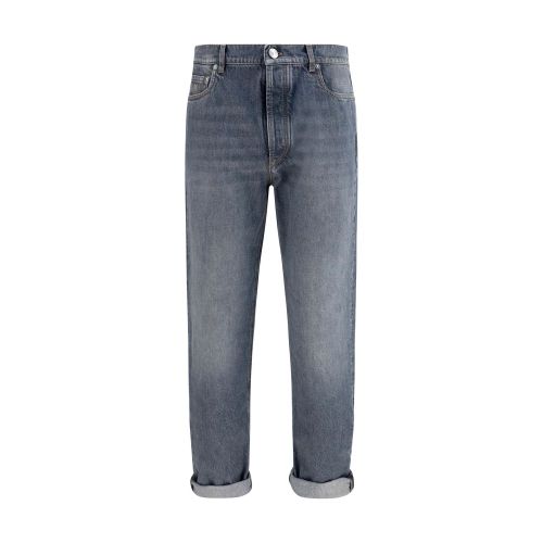 Faded Cotton Straight-Leg Jeans — Gray