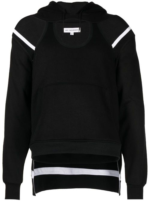 Cold-shoulder drawstring hoodie - Black