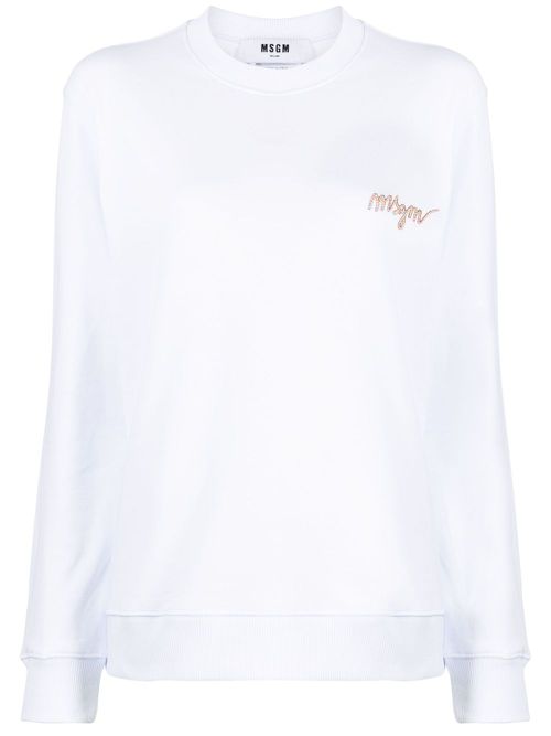 Logo-embroidery cotton sweatshirt - White