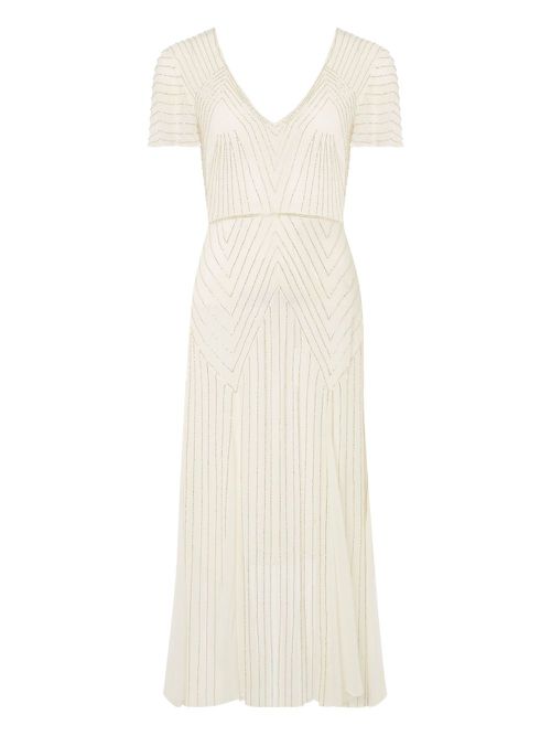 Beaded v-neck maxi dress - White
