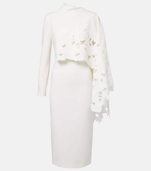 Cape-detail wool-blend midi dress