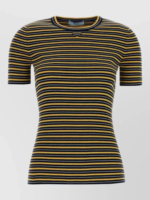 Prada - embroidered stretch cotton striped crew t shirt