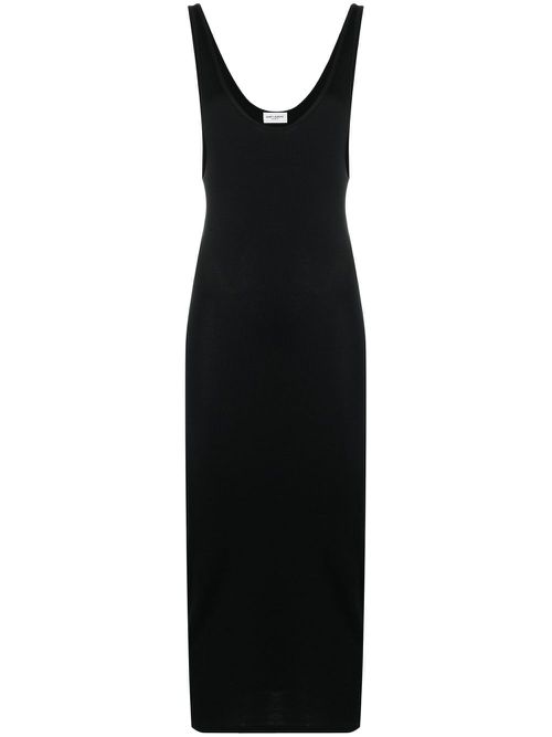 Fine-ribbed slip dress - Black