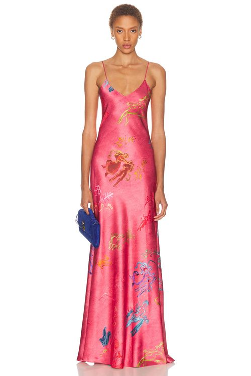 Alejandra Alonso Rojas Bias Slip Gown in Pink Print - Blush. 2 also in