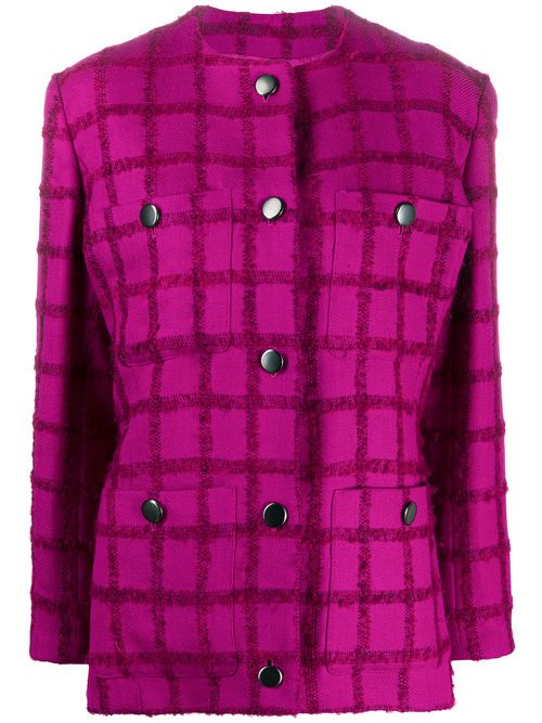 2000s checked collarless jacket - Purple