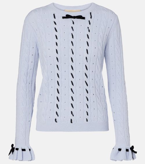 Bow-detail cable-knit virgin wool sweater