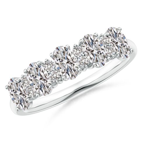 Angara 1.05 Carats Five Stone Oval Diamond Wedding Ring with Accents in 14K White Gold
