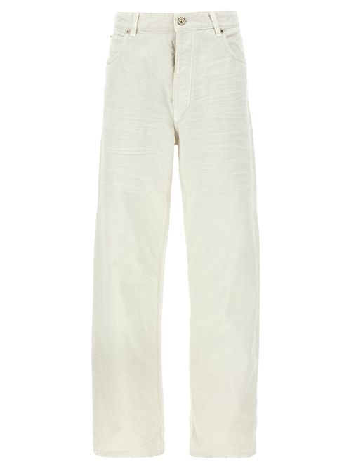 Vintage-Inspired Wrinkled Cotton Jeans — White