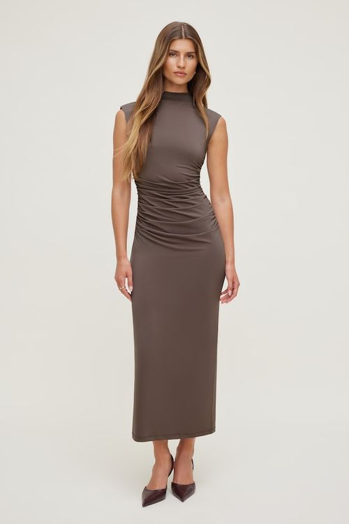 Bria Sculpt Maxi Dress - Brown - Women Clothing