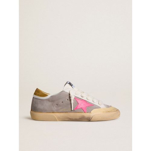 Golden Goose - Women's Super-star In Dove-gray Suede With Fuchsia Leather Star And Ocher Suede Heel Tab, Woman