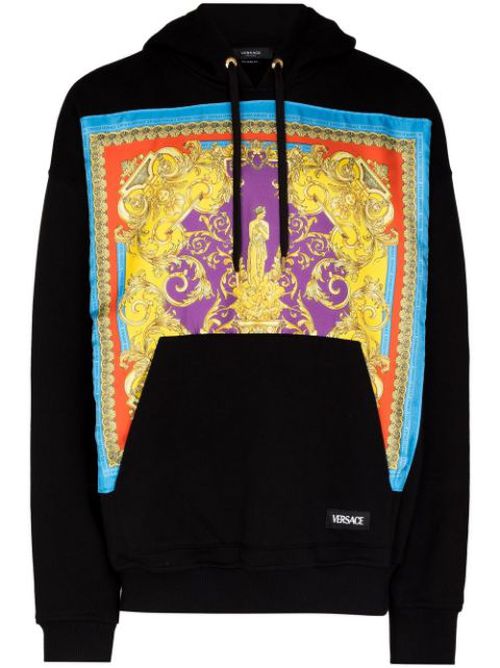Baroque-panelled pullover hoodie