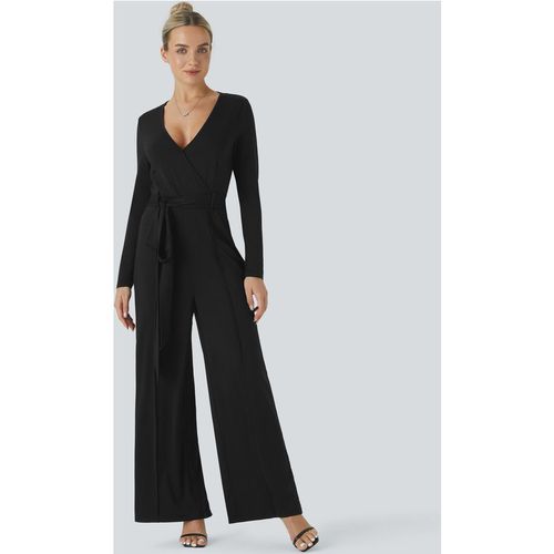 Halara V Neck Long Sleeve Belted Bridesmaid and Wedding Guest Jumpsuit - Black - XLregular