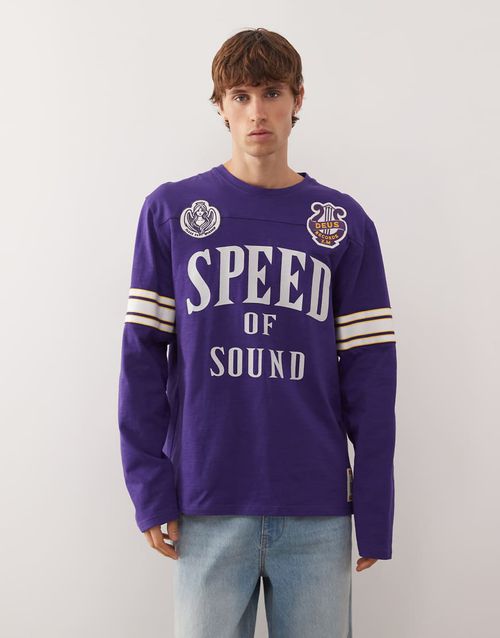 Eight track heavyweight long sleeve jersey top in dark purple