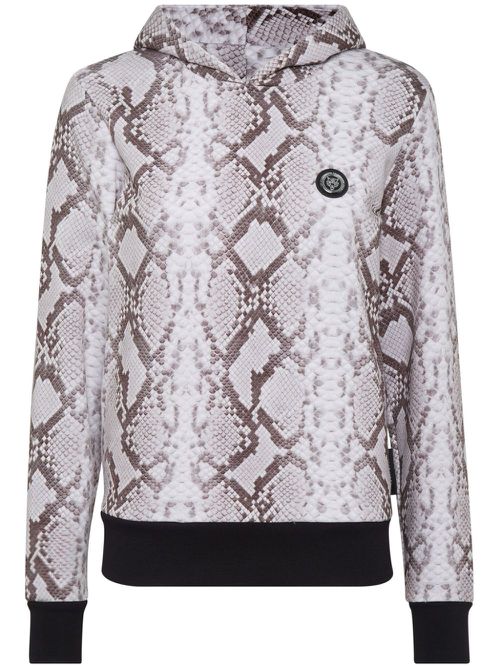 Tiger logo-patch python-print hoodie - Grey