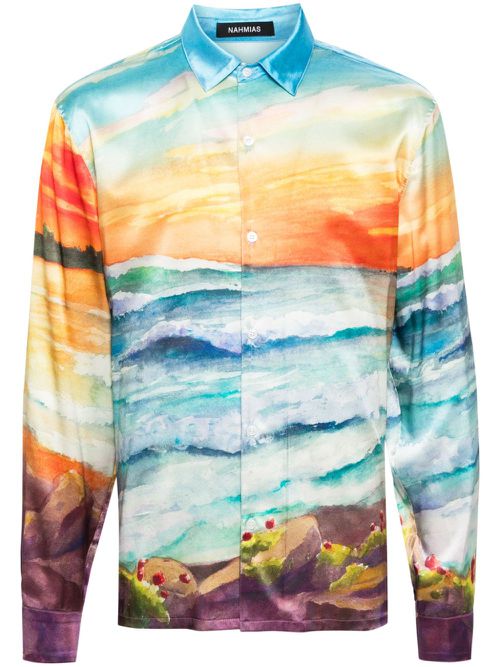 Abstract-print silk shirt - Orange