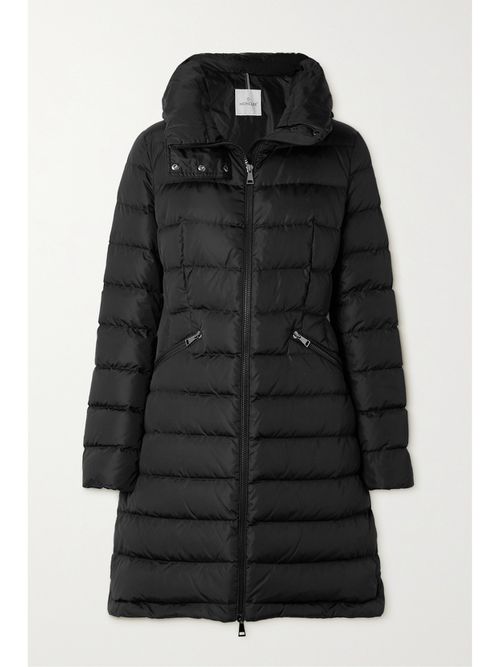 Flammette Hooded Quilted Shell Coat - Black