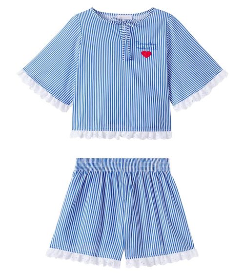 Striped cotton muslin top and shorts set
