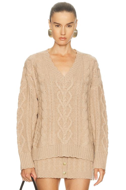 LoveShackFancy Croisette Pullover Sweater in Brown