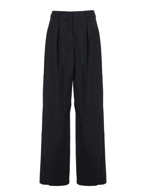 Stretch Cotton Blend Trousers — Black