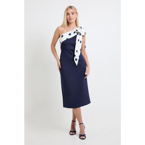 Wallis Womens Petite Occasion Scuba Corsage One Shoulder Midi Dress - Navy