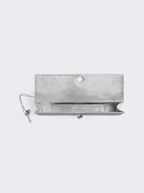 Andiamo Crystal Leather Clutch Bag Silver